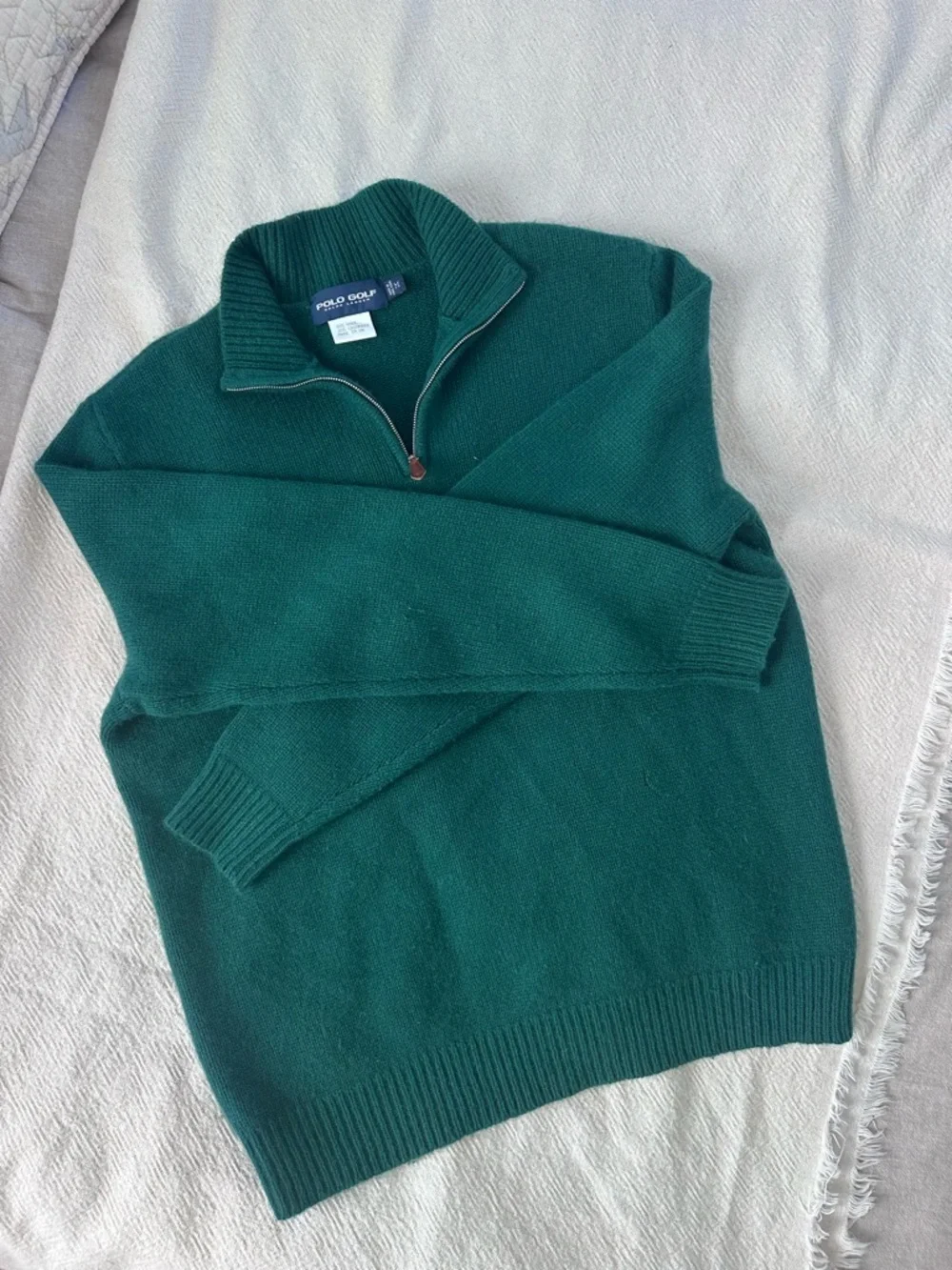 Polo Golf Ralph Lauren, wool cashmere, quarter zip, vintage 90s, forest green - Picture 2 of 6